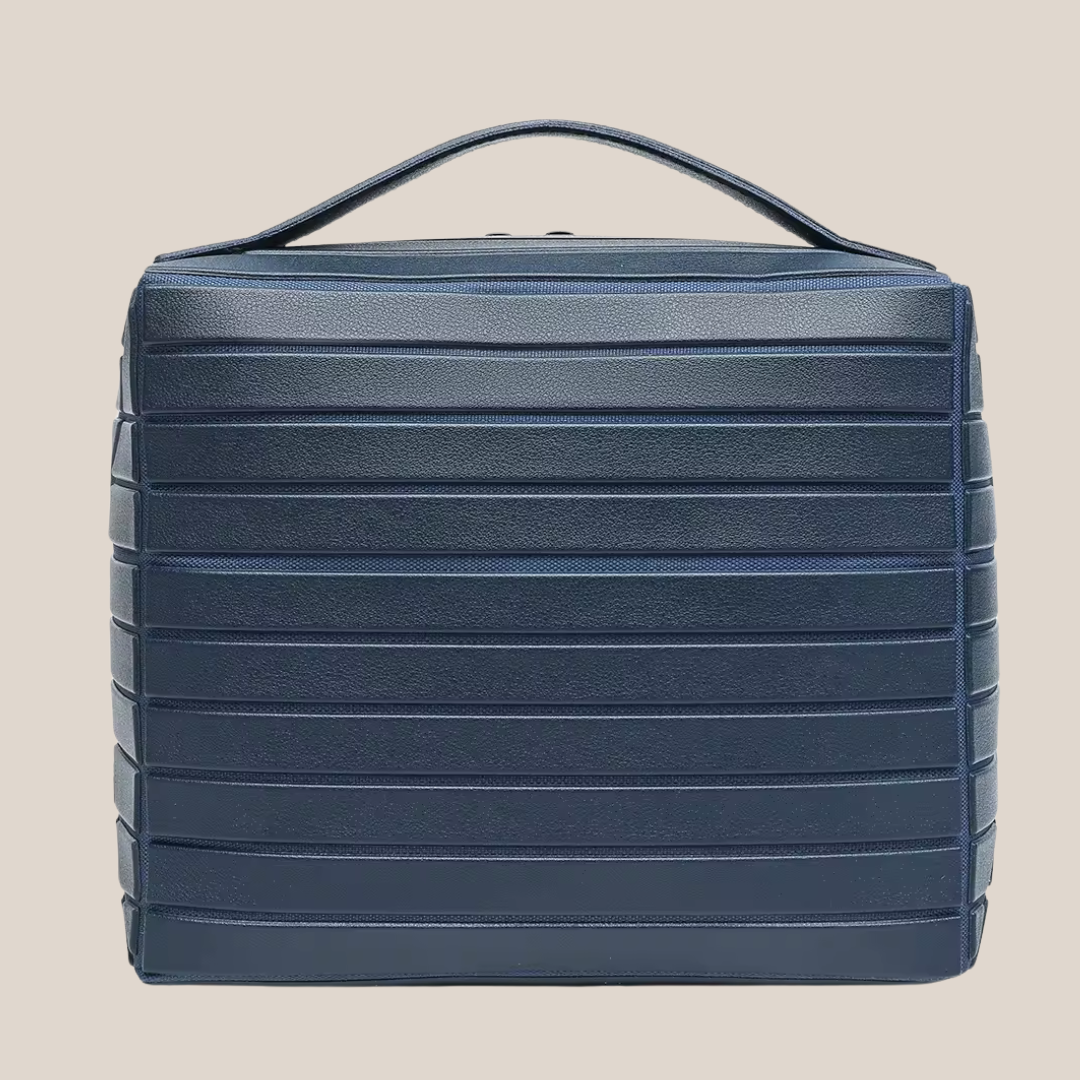 حقيبة تنظيم مكياج جلد طبيعي باللون الأزرق الكحلي