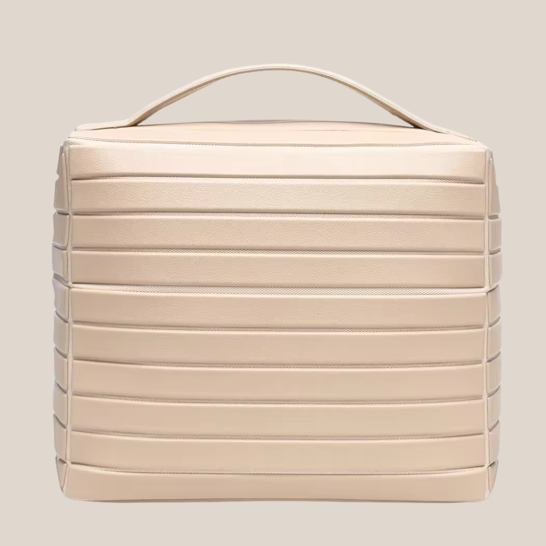 حقيبة تنظيم مكياج جلد طبيعي بلون مشمشي عصري